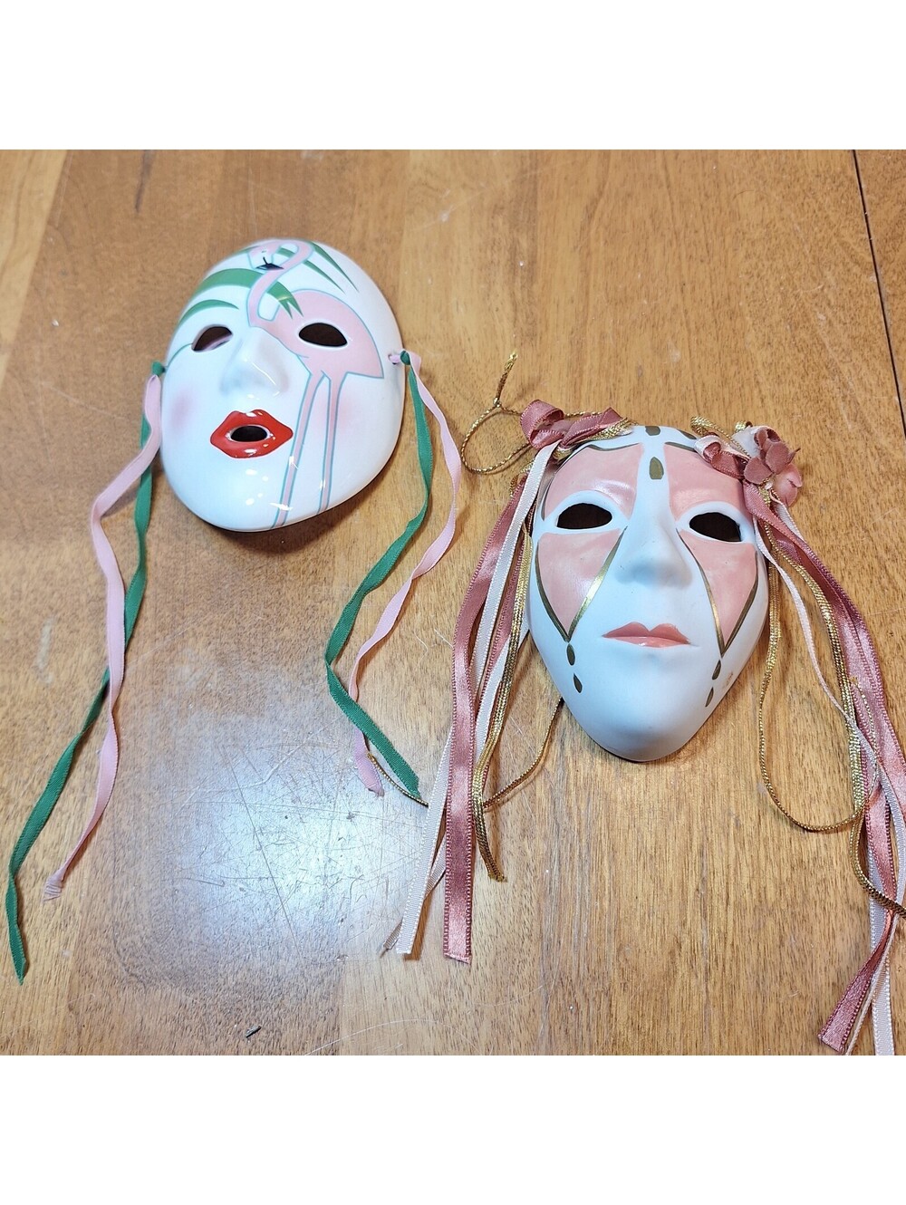 Vandor 1985 VTG Hand-painted Porcelain Mask Mardi Gras and 1 Unbranded Mask